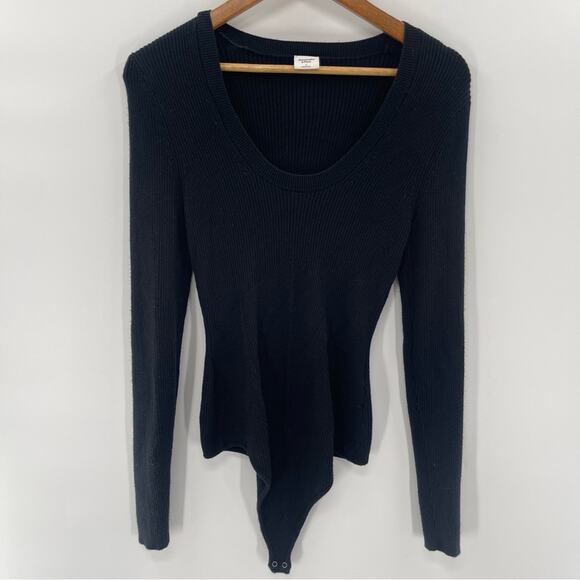 Abercrombie & Fitch Black Ribbed Textured Long Sleeve Sweater Bodysuit Size L - Picture 2 of 7